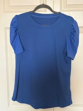 Ivicoer Royal Blue Tshirt Top with Puffy Eyelet Sleeves NWOT